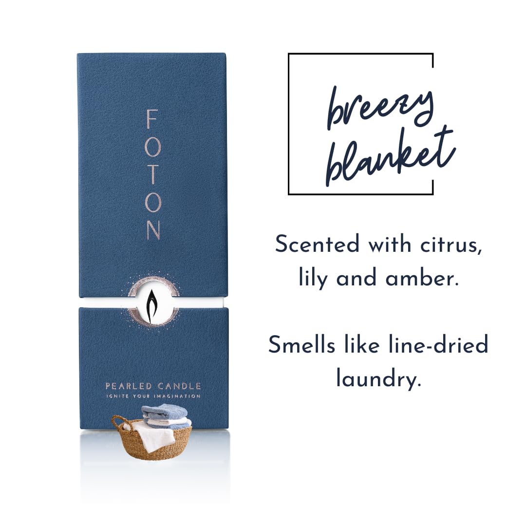 Foton Pearled Candle 18 Oz - Breezy Blanket Fresh Scented Non Toxic Luxury Long Lasting Powder Candles up to 120 Hours - Refillable Candle Sand with 30 Wicks for Candle Making