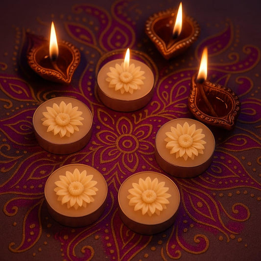 Aura By Sciian Flower Tealight Candle Holder Set of 20 | Wax Candles for Diwali, Home Decor, Weddings, Birthdays & Festivals | Long Burning | Smokeless | Ideal Gifting Set for Any Occasion