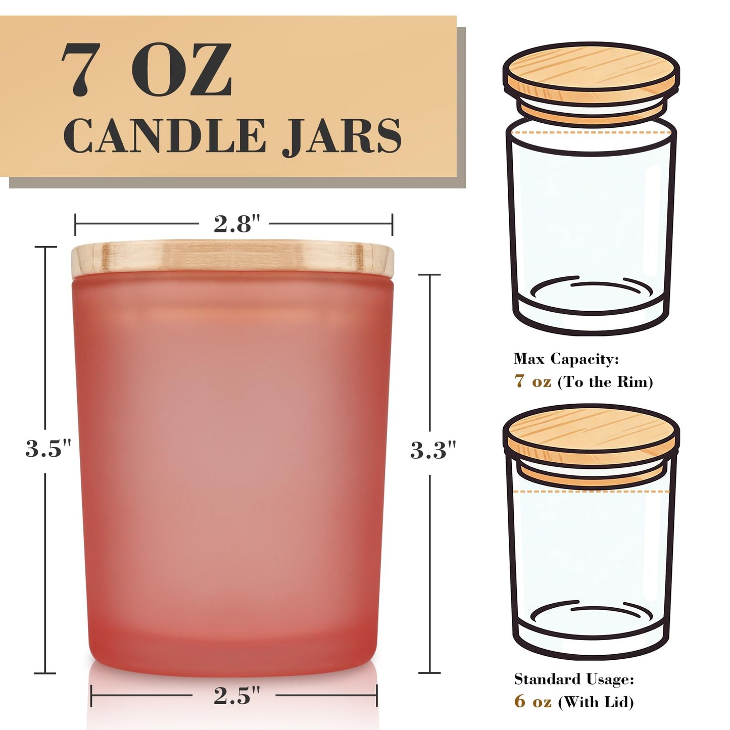 COYACOOL 12PCS Candle Jars for Making Candles, 7 oz Thick Empty Glass Candle Making Jars with Bamboo Lids, in Bulk, Frosted Pink