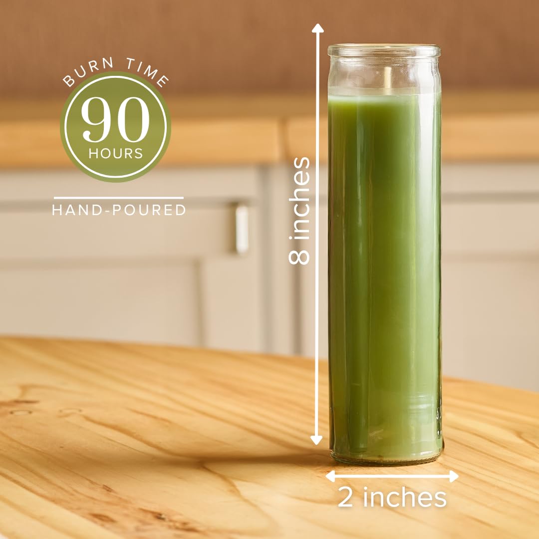 Simply Soson 2x8 inch Green Devotional Scented Candles in Glass Jar - Sage - 1 Piece - 90 Hours – Prayer Candle - Tall Pillar Candles for Religious, Memorials, Party Decor