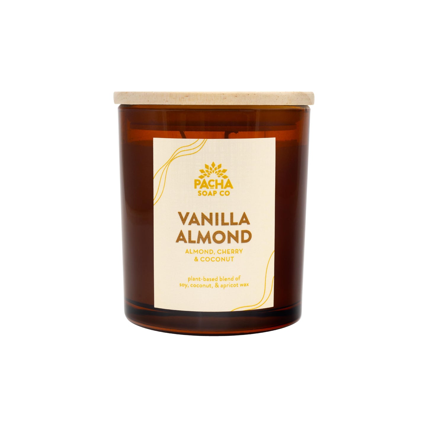 PACHA SOAP Co. Vanilla Almond Candle, 7 oz - Scents of Almond, Coconut and Cherry - Clean Burning, Soy, Coconut & Apricot Wax, Lead-Free Wick, Cruelty-Free, Recyclable