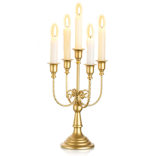 Sziqiqi Gold Candlestick Holder Candelabra - Taper Candle Holders for Wedding Centerpiece 5-Arms Candle Stick Stands for Candlelight Dinner Table Christmas Mantel Festivals