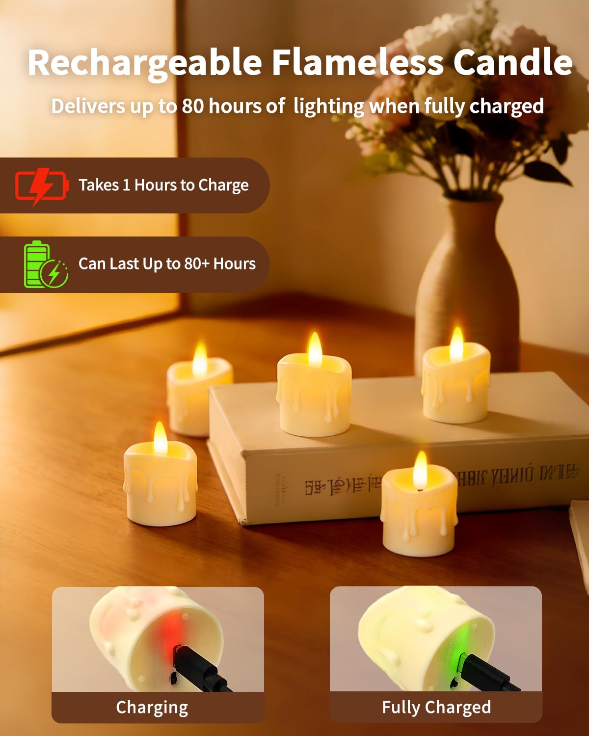 CAQUIRU Rechargeable Flameless Candles with Remote Timer, 1.5"x2" LED Tea Lights Candles Battery Operated, Electric Fake Flickering Votive Candles for Home Table Aniversary Wedding Decor (6 Pack)