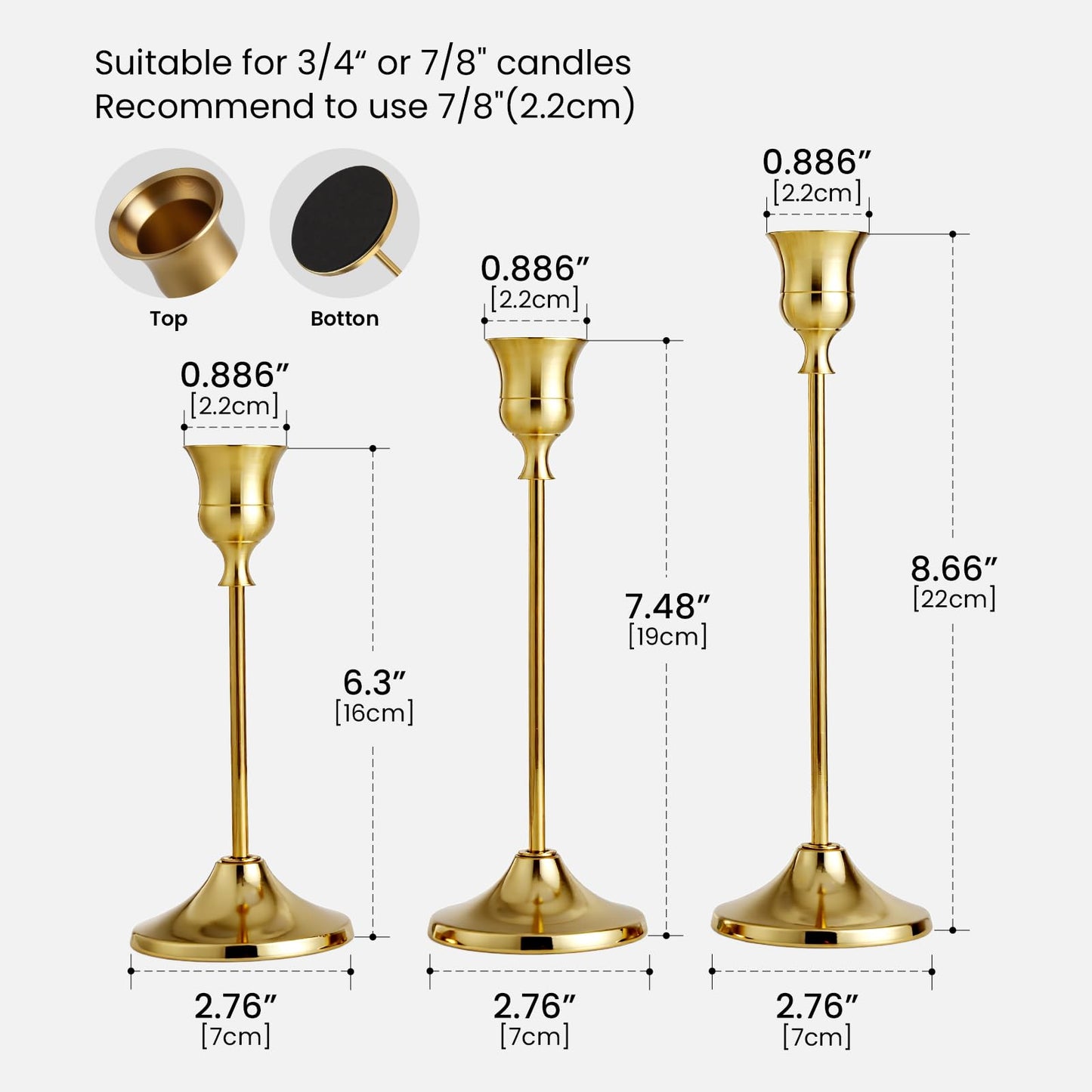 SylvaCraft Brass Gold Candle Holders Rustproof Taper Candlestick Holders for Holiday Party Table Centerpiece Wedding Fireplace Mantel Housewarming Gift(4 Sets(12 Pcs))