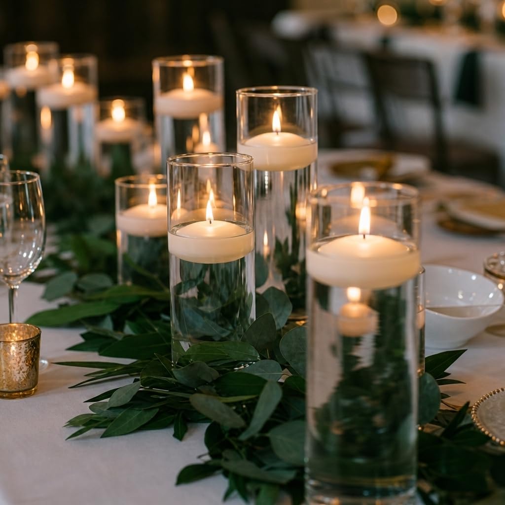 yummi Set of 36 Floating Candles and Cylinder Vases - Ivory