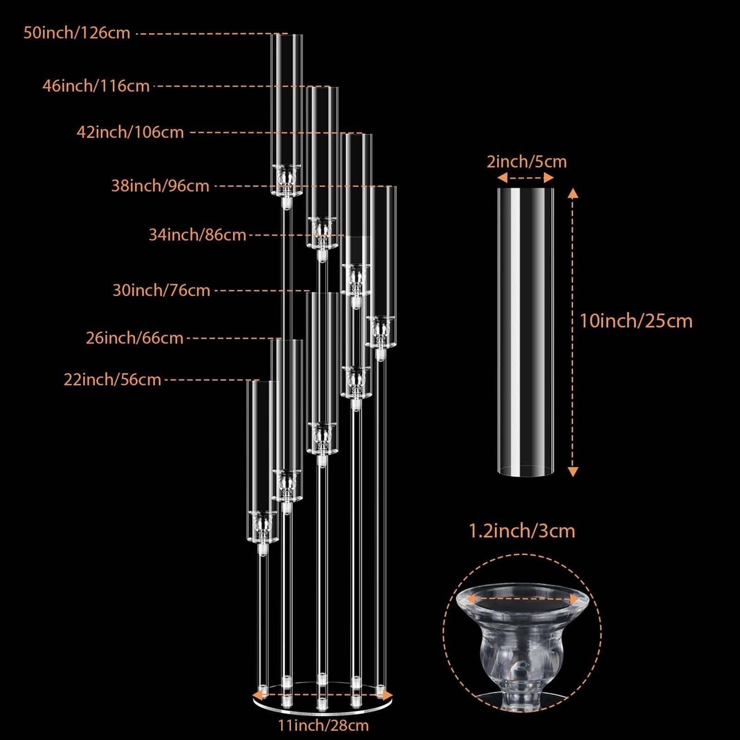 8 Arms Acrylic Candelabra Centerpieces, Tapered Candlestick Holders, Clear Candle Holder for Wedding Party, Floor Candlestick Holders with Lampshade and Round Base(1PCS)