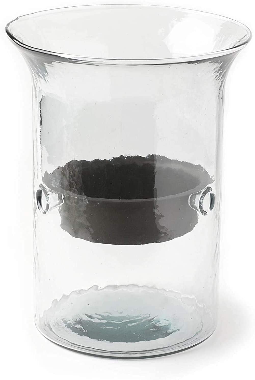 First of a Kind Small Glass Hurricane Pillar Candle Holder with Rustic Metal Insert, Perfect as a Centerpiece