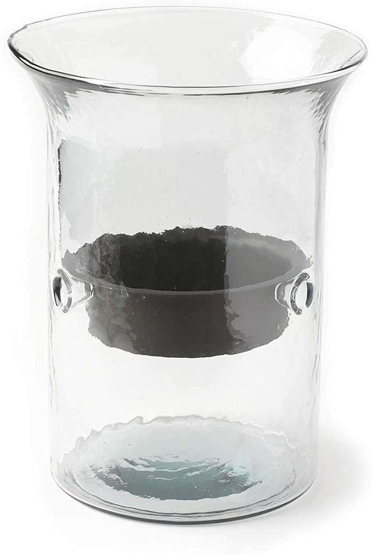 First of a Kind Small Glass Hurricane Pillar Candle Holder with Rustic Metal Insert, Perfect as a Centerpiece