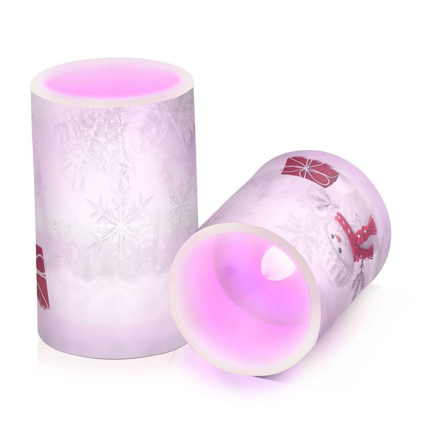 Christmas Lights Decorations Flameless Candles Snowman in Winter Pillar Candles Set of 2 Battery Operated Remote Control Warm Lights