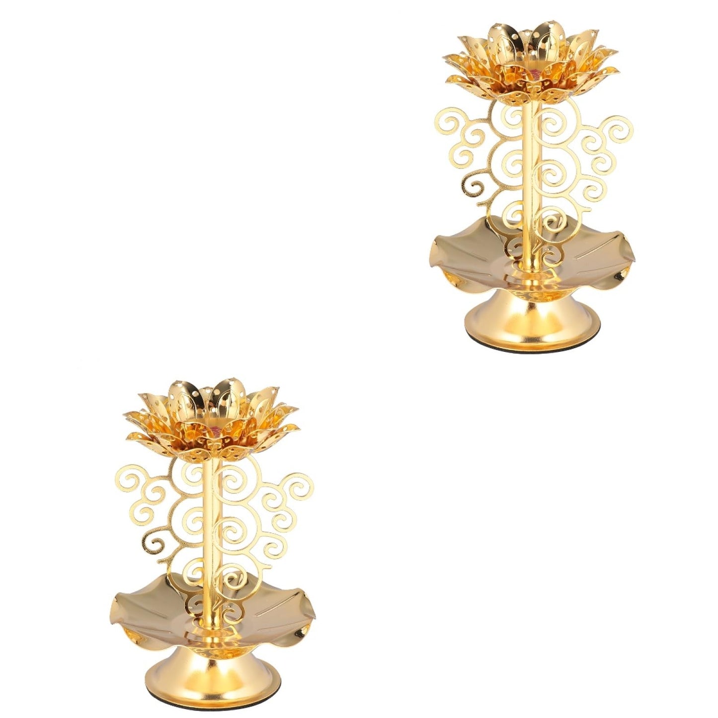 HOMSFOU 2 Pcs Alloy Candle Holder - Creative Lotus Carving Candlestick Lantern with Stereoscopic Petal Design, Ideal for Home Decorations, Temples, Offices, Living Rooms
