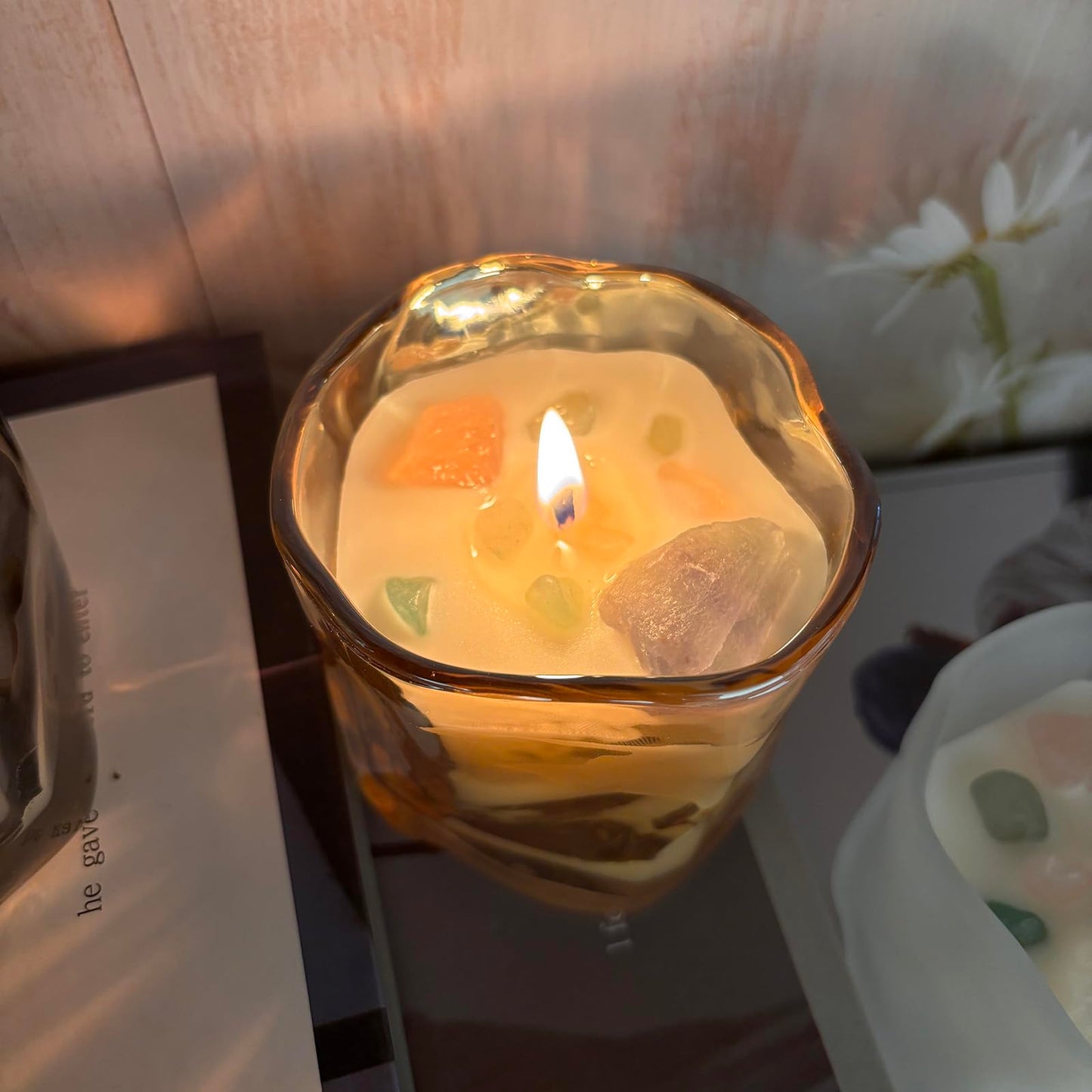 CaxyKyx Scented Soy Candles with Crystals Inside Aromatherapy Candle for Women Positivity Energy Gift Mothers Days Birthday Orange Floral Scent