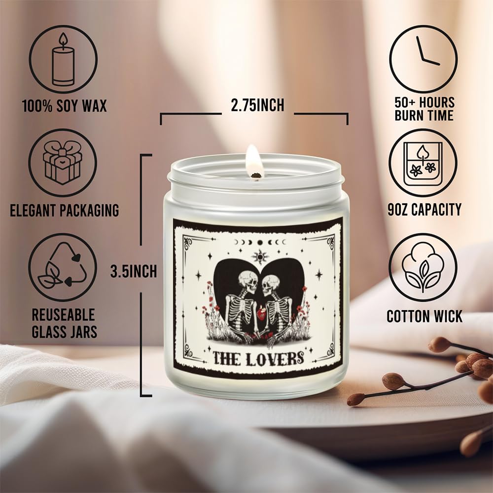 Spooky Candle The Lover Valentine Gifts for Men Women, Valentines Skeleton Gifts for Women & Men, Tarot Skull Candle, Gothic Couple Scented Lavender Candles 9OZ