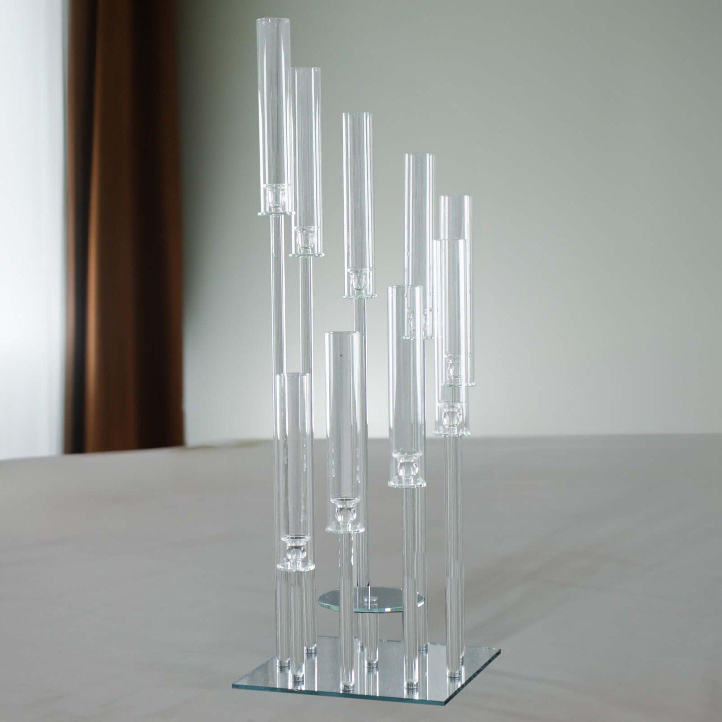 Efavormart 48" Crystal 9-Arm Cluster Glass Candelabra Floral Pedestal Stand, Square Hurricane Taper Candle Holder Stand