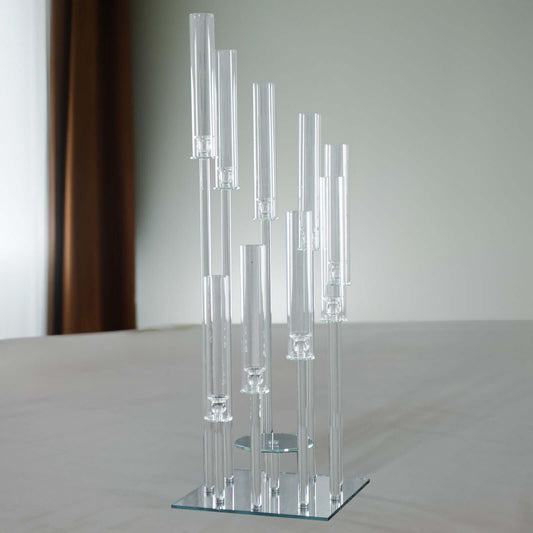 Efavormart 48" Crystal 9-Arm Cluster Glass Candelabra Floral Pedestal Stand, Square Hurricane Taper Candle Holder Stand