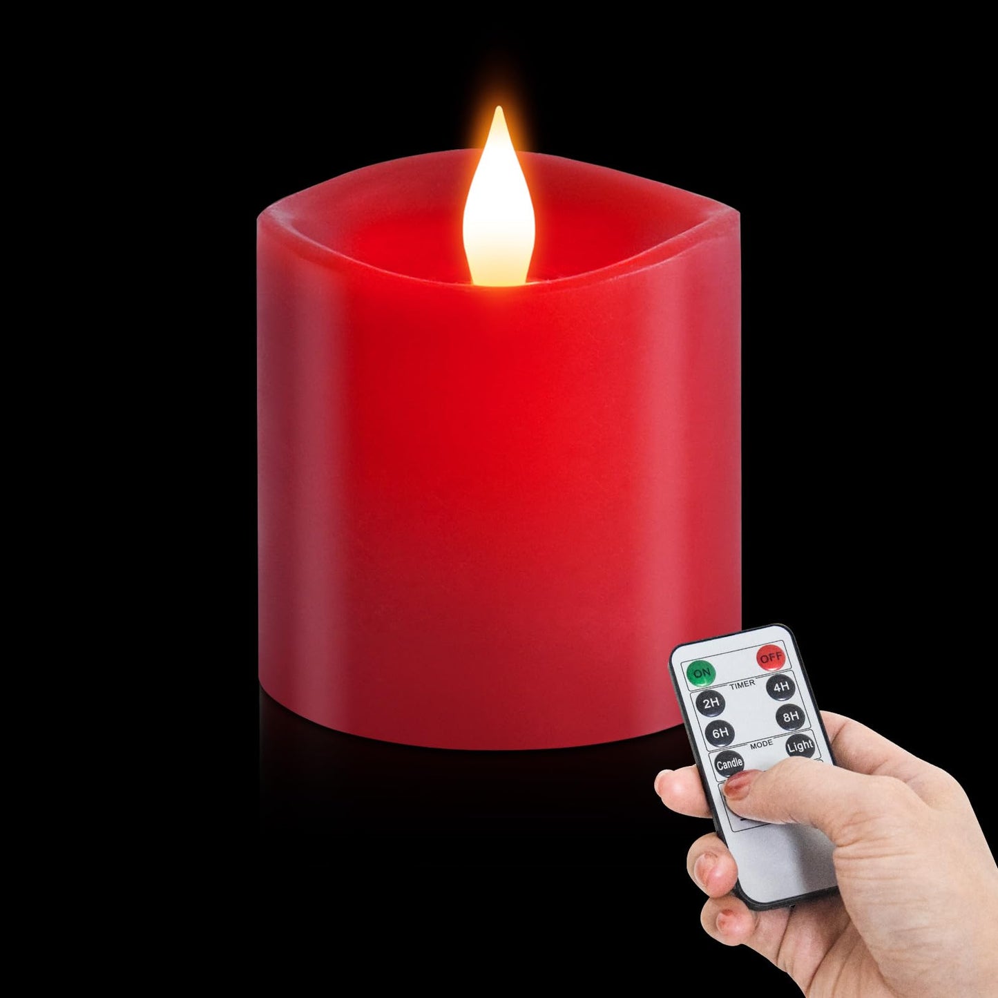 milysoek 3x3 Flickering Flameless Candles Set of 1, Real Wax Pillar LED Candles Flickering, 3 inch Flameless Candles with Remote,Battery Powered Candles, for Party/Wedding,Red