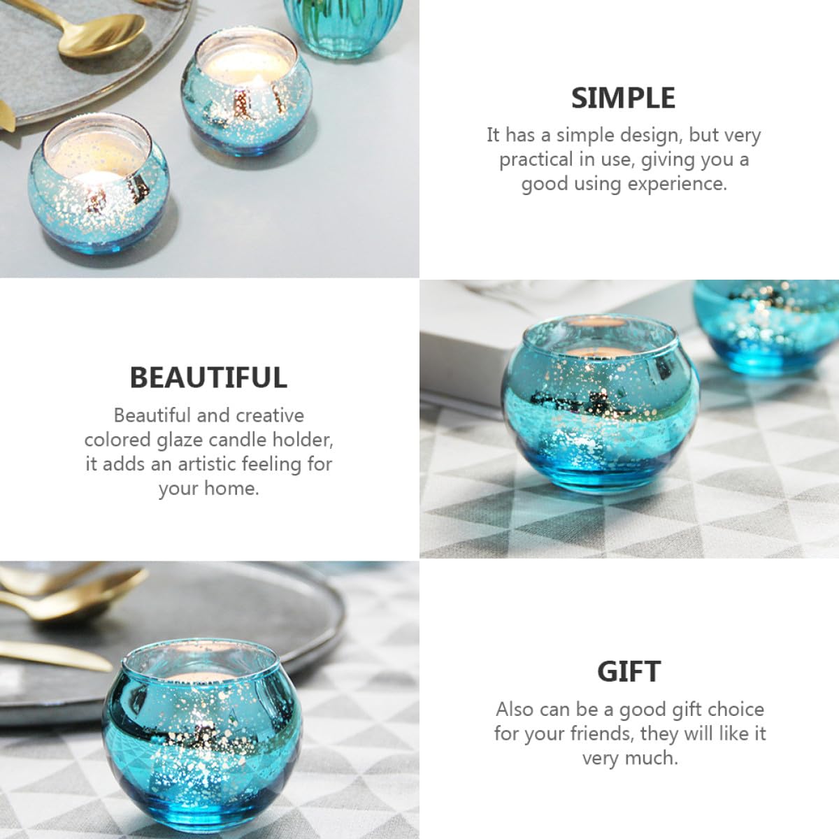 Wakauto 12pcs Blue Patterned Glass Candle Holders Votive Candle Cups Decorative Candleholders for Indoor and Hospitality Table Centerpiece Décor