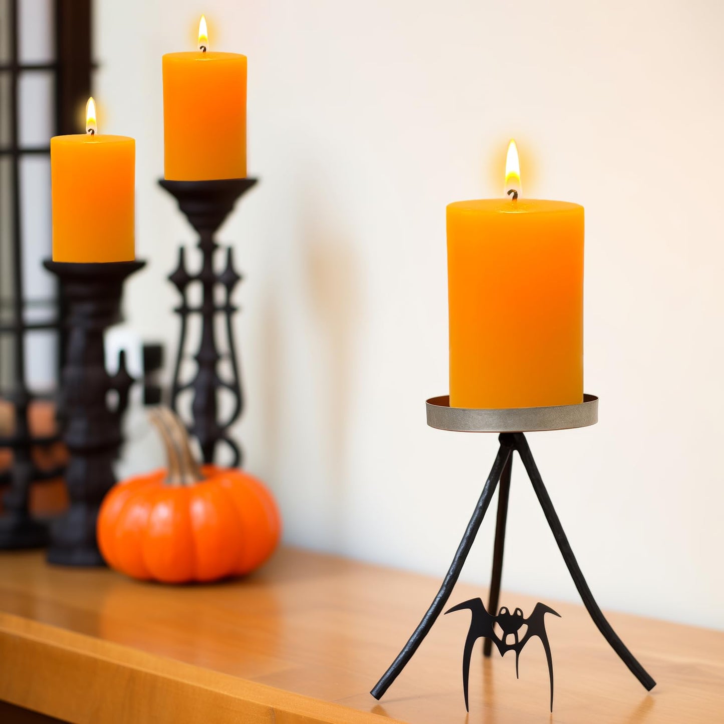6 Pack 2x3 inch Pillar Candles, Orange Unscented Votive Candle for Celebration Home Decoration, Dripless and Long Burning Time