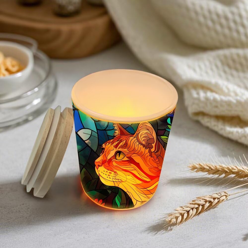 Cat Tealight Candle Holders,Stained Glass Cat Tea Light Candle Holder,Animal Candle Jar Lamp Led Light for Table Centerpieces,Weddings,Baby Showers,Parties,Home Decor