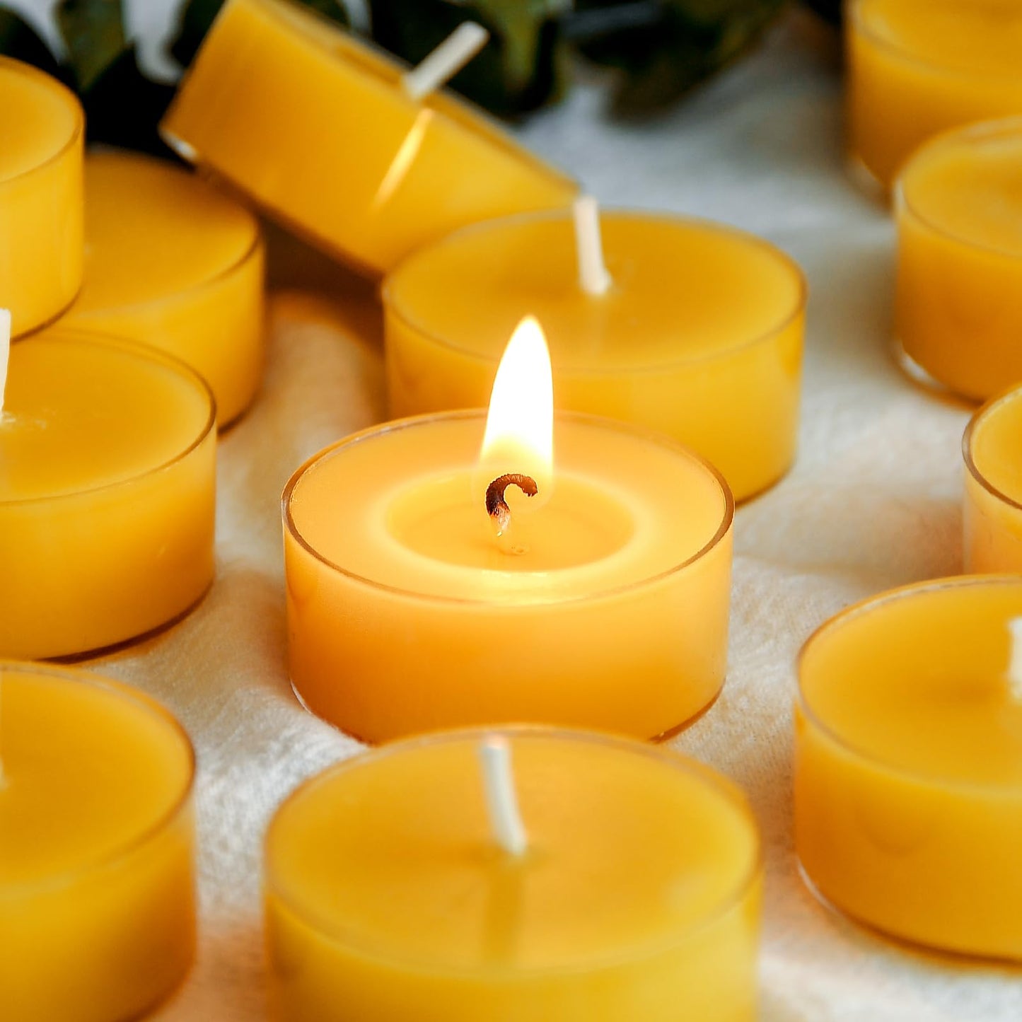 DEYBBY Natural Beeswax Tea Candles 90 Pack, Unscented Pure OrganicBeeswax Tealight Candles Bulk,4-5 Hours Small Tealights in Clear Cup for Home Decoration Emergency Bath Relaxation