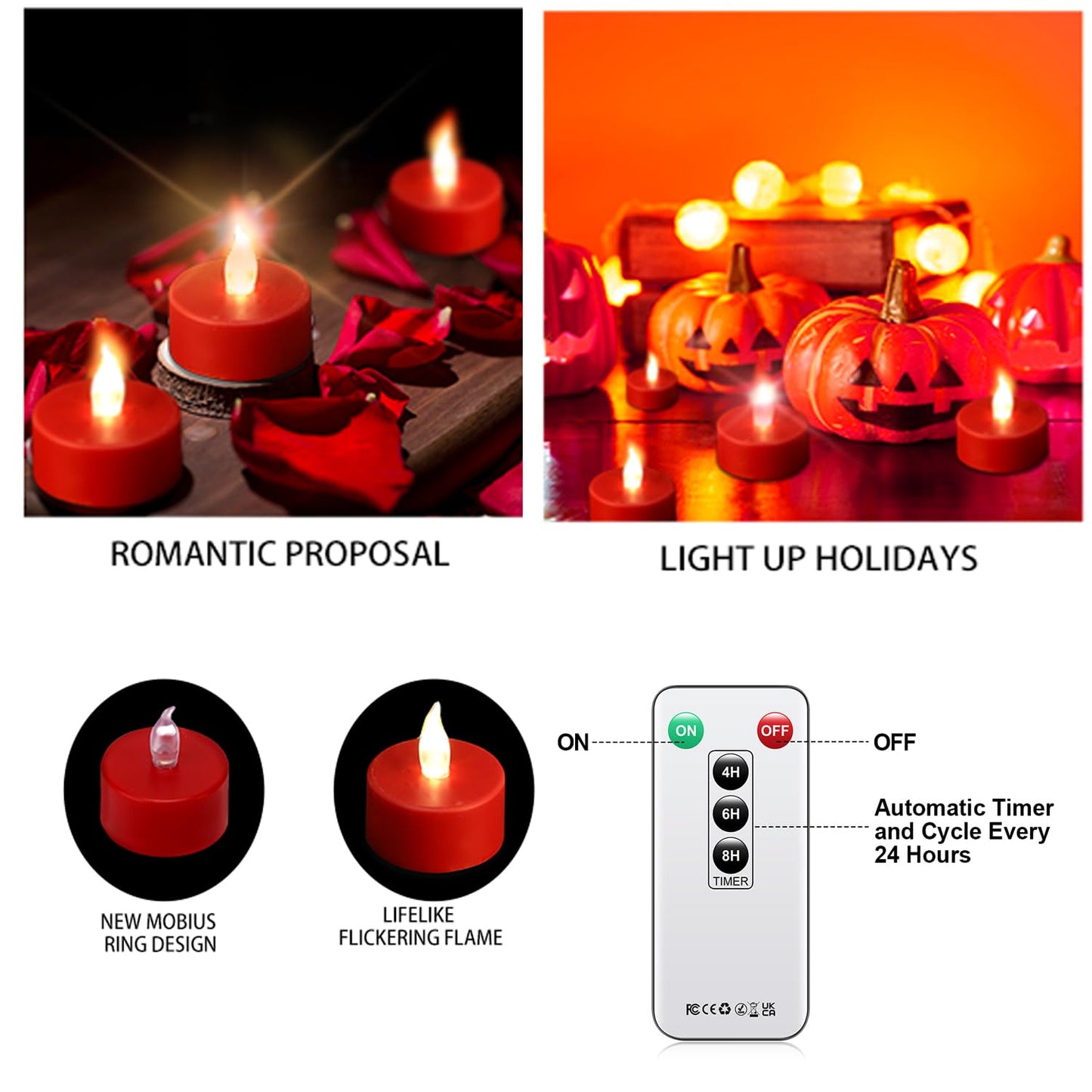 xiangpeng Tea Light Candles with Remote Control,24pack Flickering Flameless LED Candle,Long Lasting 400+Hours,Battery Operated with Timer for Home Decoration Seasonal &Festival Celebration Red