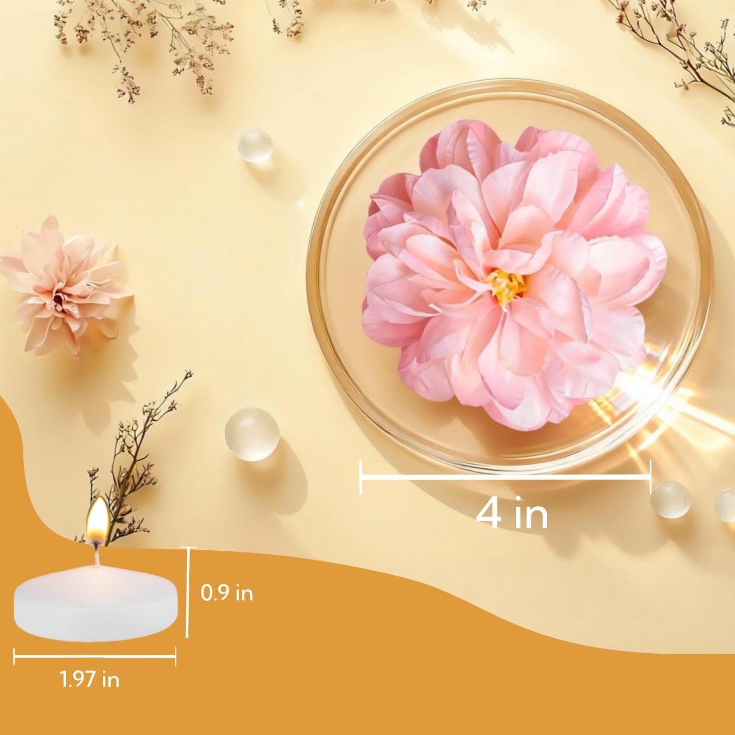 UDU 24 Pcs Floating Candles for Centerpieces and Floating Flowers for Centerpieces Artificial Flower Head for Home Birthday Wedding Party Table Decor Pink