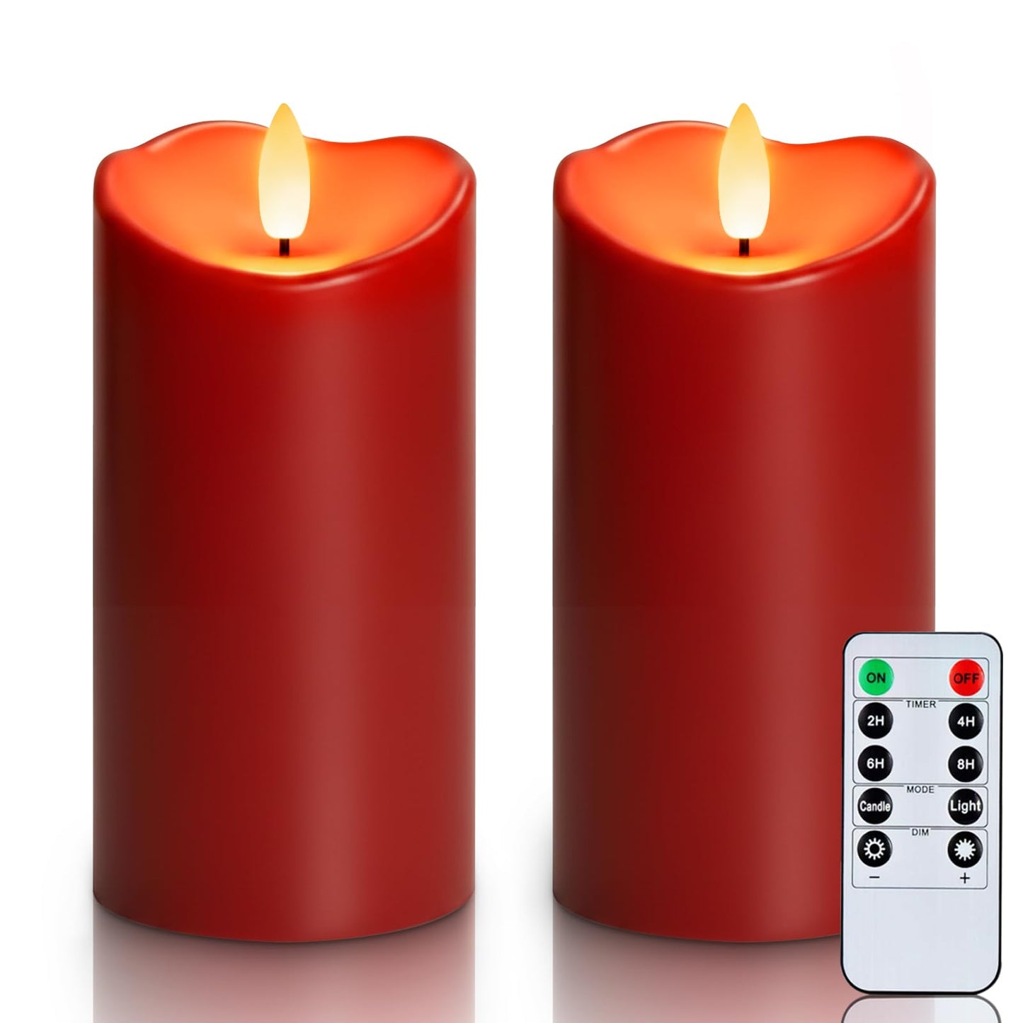 Homemory Burgundy Flameless Candles, Waterproof Flickering Candles, Outdoor Battery Operated LED Pillar Candles with Remote Timer, Electric Fake Plastic Candles, Red, Christmas Decor, 3" x 6"