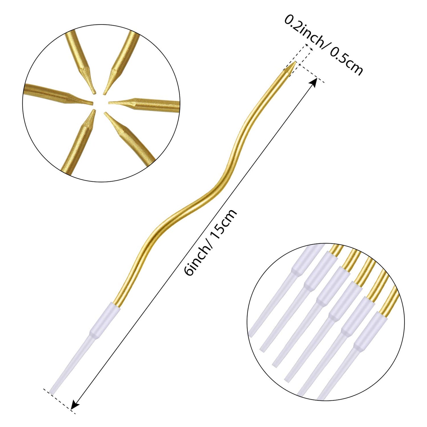 BBTO 12 Pcs Twisted Birthday Candles Spiral Metallic Cupcake Thin Long Cake Candles with Holders for Birthday Wedding Party(Gold)