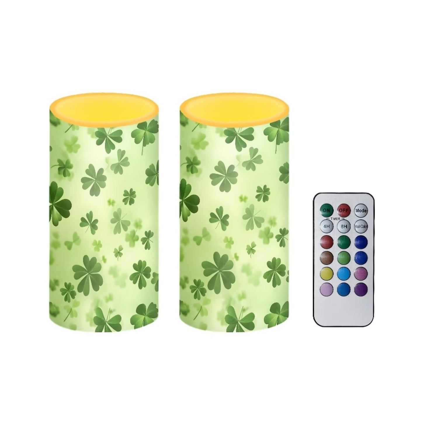 Luarisgur Green Leaves Candles Battery Operated Flameless Candles with Remote Fall Decorations LED Fake Candles for Home Bedroom St Patricks Day Table Decor 3 inch Set of 2