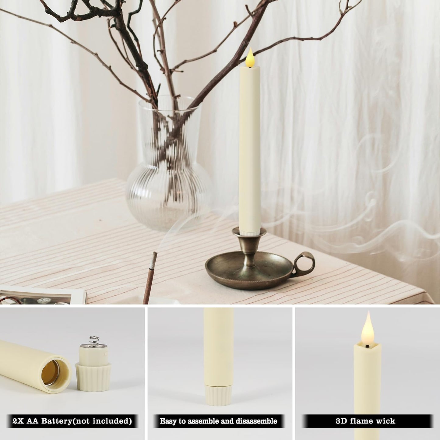 24-Pack Flameless Taper Candles, 9.25 Inch Battery Operated LED Candlesticks with Remote & Timer - Realistic Flickering Flame, Warm Ivory, Safe Smokeless for Wedding Christmas Church Party Home Decor