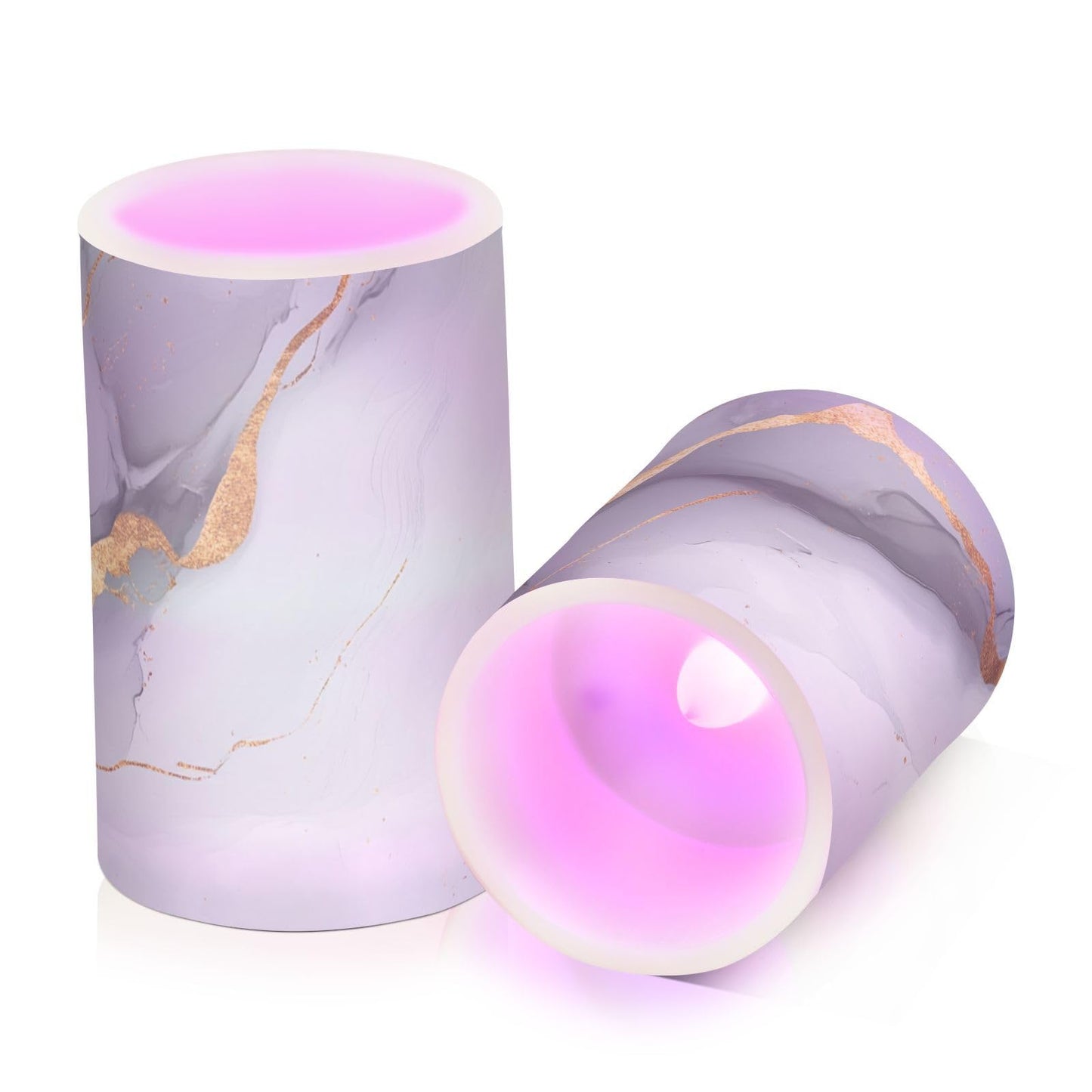 famyily Marble White Gray Flameless Candles Led Pillar Candles with Timer for Dining Room Table 4" 5" Set of 2