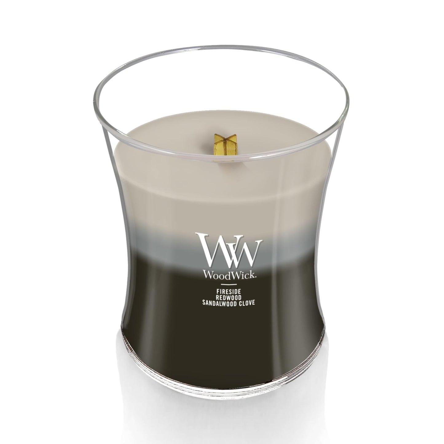 WoodWick Warm Woods Trilogy Holiday Candle Gifts for Women and Men, 9.7 oz Medium Hourglass Trilogy Candle with Crackling Wick