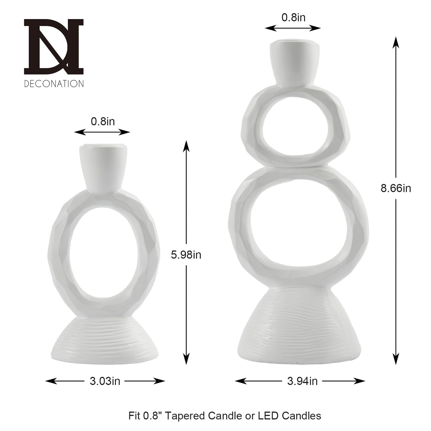 White Taper Candle Holders for Candlesticks, Unique Decorative Candlesticks Holder Home Decor Set of 2 for Fall Thanksgiving Wedding Table Centerpiece Decorations, Modern Aesthetic Room Decor（Resin）