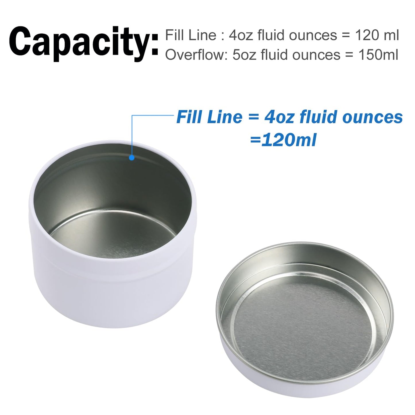 Biugaaufai 48 Pack 4 oz White Metal Candle Tins with Lids, Round, 4 oz Capacity, Cylindrical, DIY Candle Making and Storage