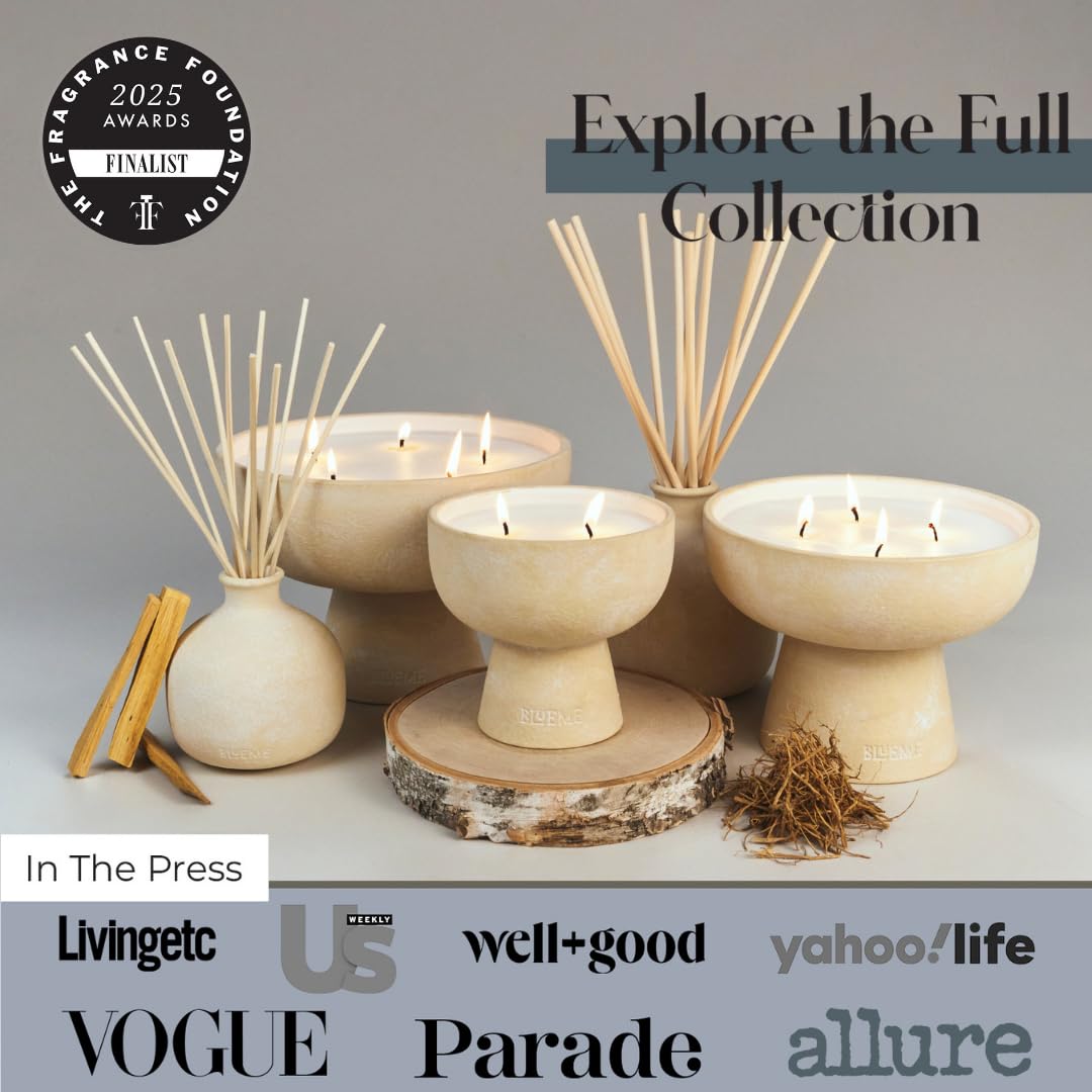 Blueme Spiritual Candle | Palo Santo & Vetiver | 5 Wick - Refillable Wellness Candle with Essential Oils, Hand Finished & Poured Soy Wax Blend Ceramic Vessel, Natural Cotton Wicks | Giant 45 oz