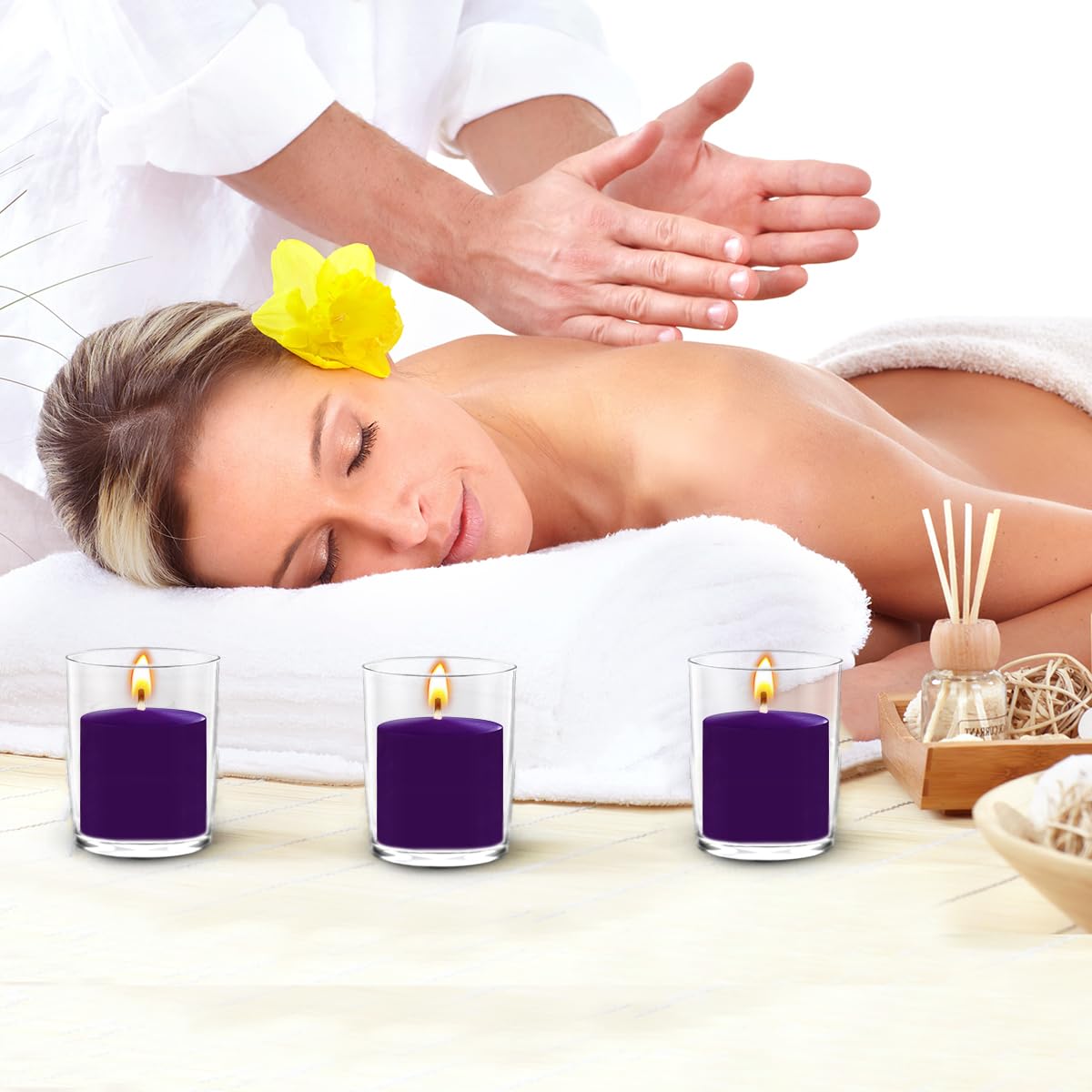 10 Hour Purple Votive Candles for Weddings Party Spa and Emergency, Set of 36 Unscented Bulk Candles for Restaurants and Home Decoration