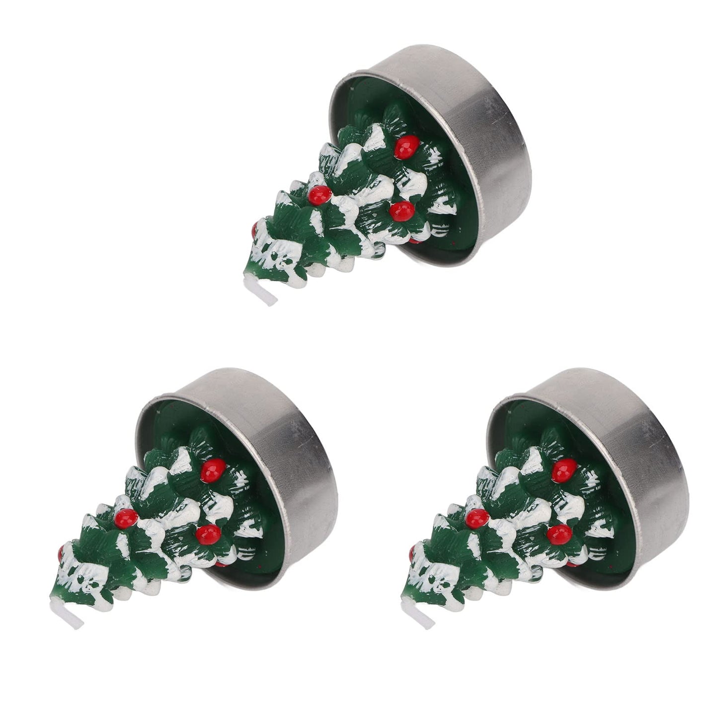 Srliya Christmas Tree Tealight Candles, Premium Paraffin Material, Long Burning Time, Cute Festive Design, 3pcs Tea Candle Holder, for Christmas Parties, Weddings