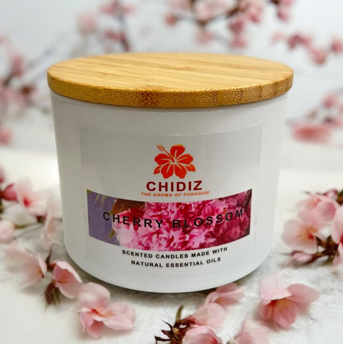 CHIDIZ Cherry Blossom Soy Scented Candles | Large 1 Wick Jar Candle | Up to 45 Hours Burning Time | Relaxing Aromatherapy Candles | Housewarming Gift for Women and Men (Medium, Cherry Blossom)
