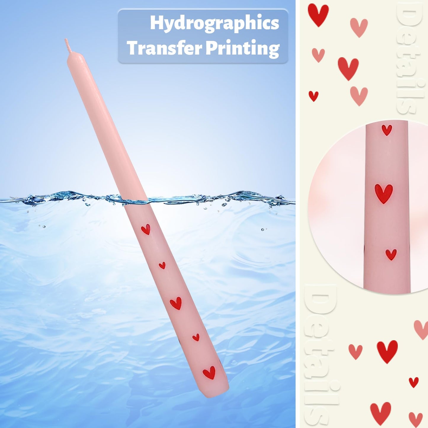 Taper Candles 10 Inch Print Candle Handmade Unscented Red Heart Long Candles 2 Pack Twisted Candlesticks for Wedding Home Decoration Gifts