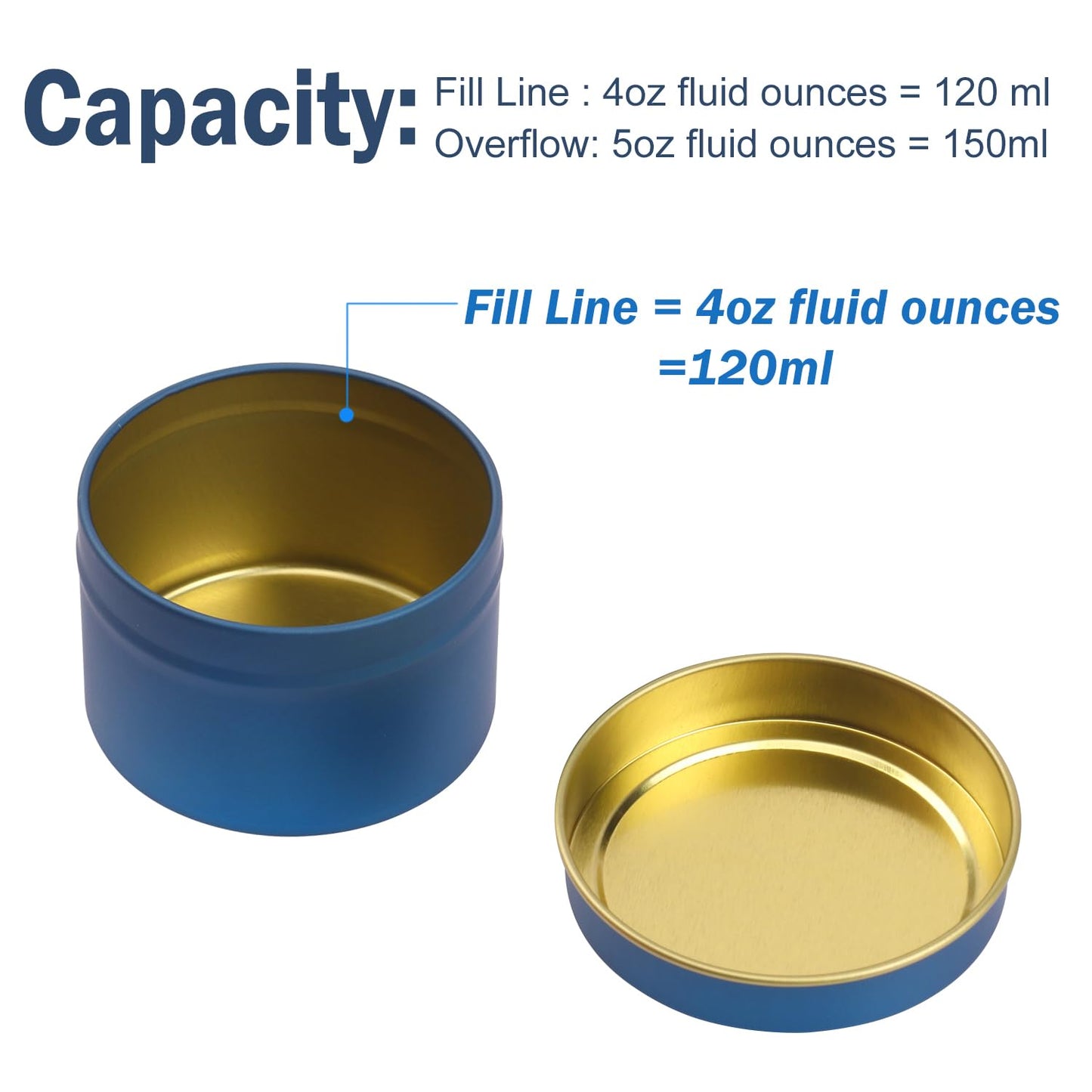Biugaaufai 48 Pack Blue Metal Candle Tins with Lids, 4 oz Round Bulk Tin Can for DIY Candle Making and Storage