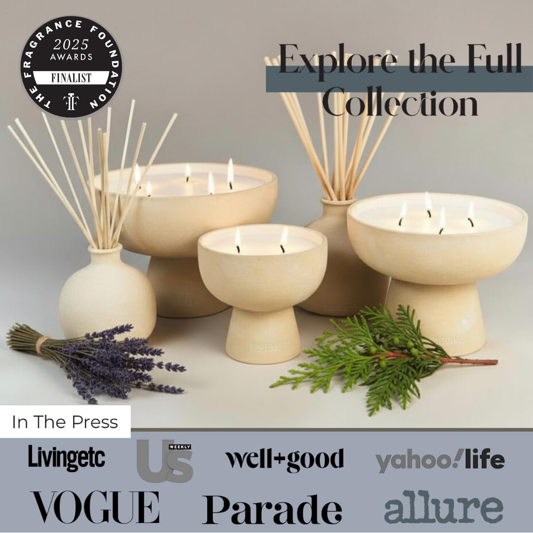 Blueme Sleep Candle | Lavender & Cypress | 2 Wick - Refillable Wellness Candle with Essential Oils, Hand Finished & Poured Soy Wax Blend Ceramic Vessel, Natural Cotton Wicks | Medium 12 oz