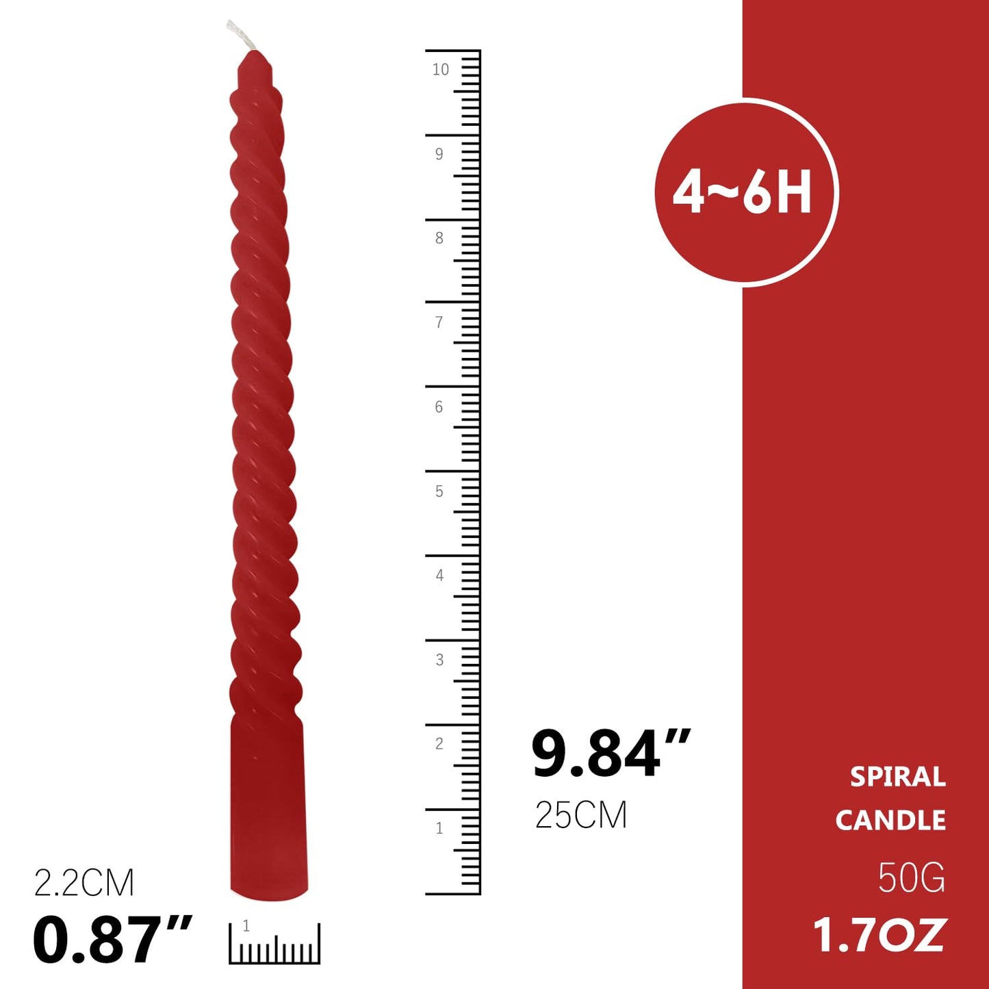 Topsics Red Gradient Taper Candles, Spiral Twisted Taper Candles Set of 4, Unscented Taper Candlesticks 10 inch Tall, Home Decor Wedding Decorations