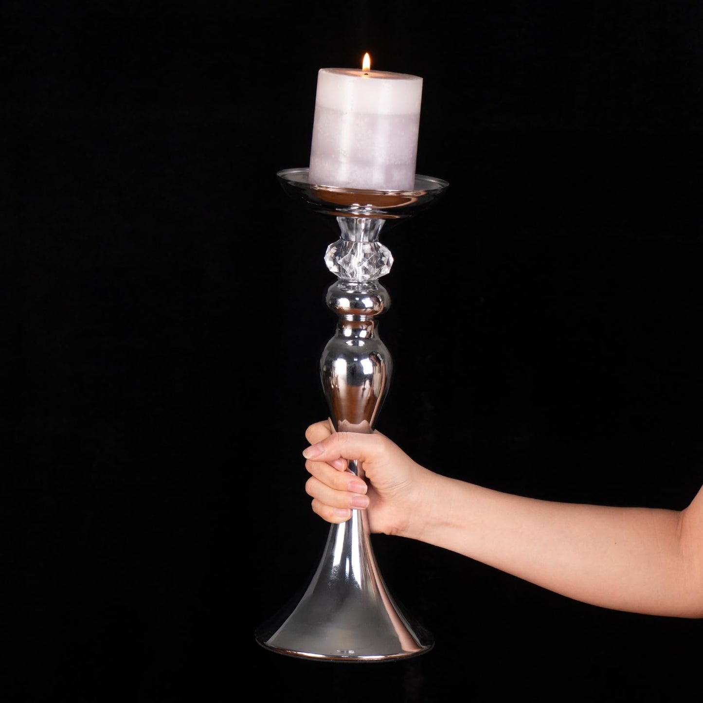 Pillar Candle Holder,Metal Candlestick Holders,Silver Tall Candlesticks for Wedding Theme Party Table Centerpiece Decor Dining Room Birthday Holiday (Candlestick 6186- Small)