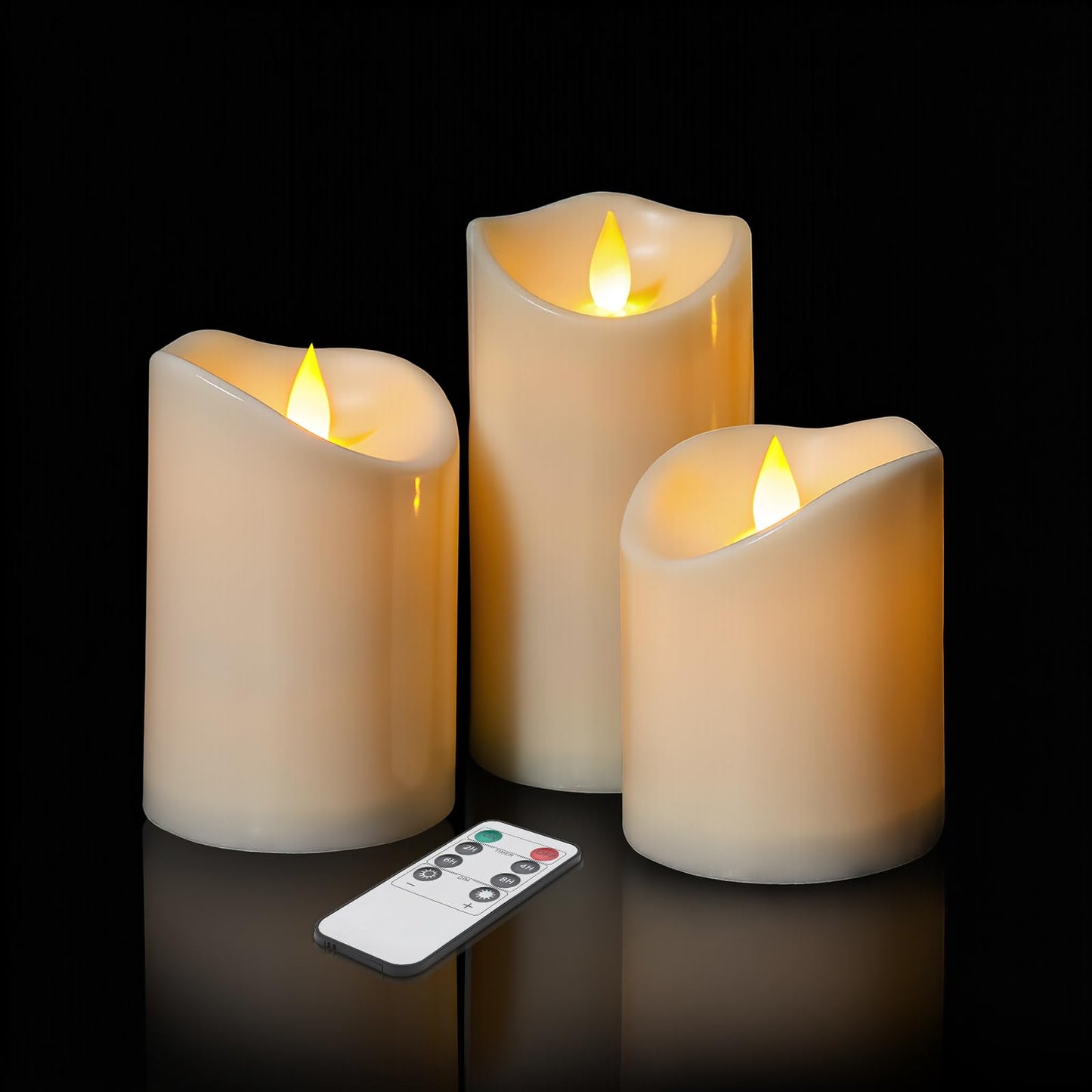 Flameless Candles 4" 5" 6" Set of 3 Outdoor Indoor Ivory Pillars Battery Operated Flickering Candles Include 8-Key Remote Timer Function, Fake Plastic Candles for Wedding, Aniversary, Christmas Decor
