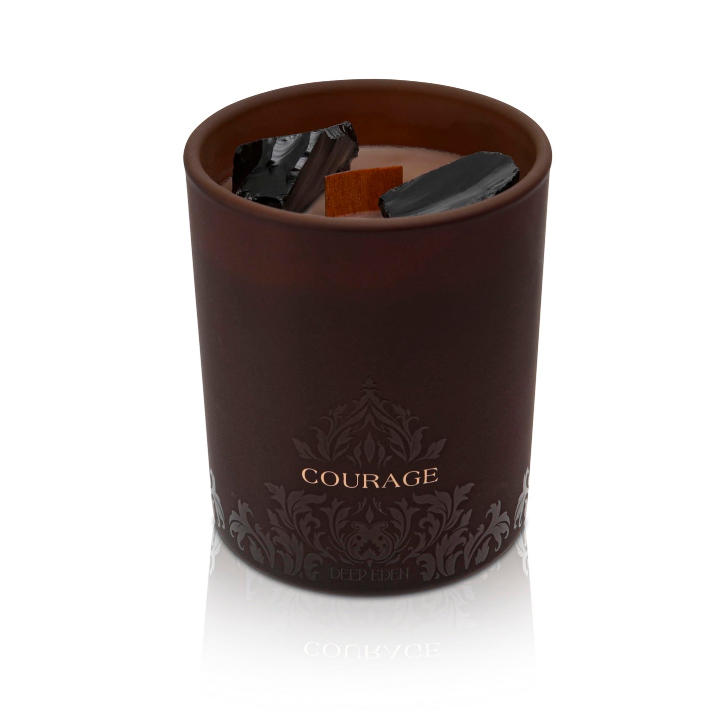 Forest Mahogany Scented Crystal Candle - Luxury Empowerment Candle with Black Tourmaline Crystals - 7.4oz Natural Soy, Coconut & Beeswax Wood Wick Candles for Men