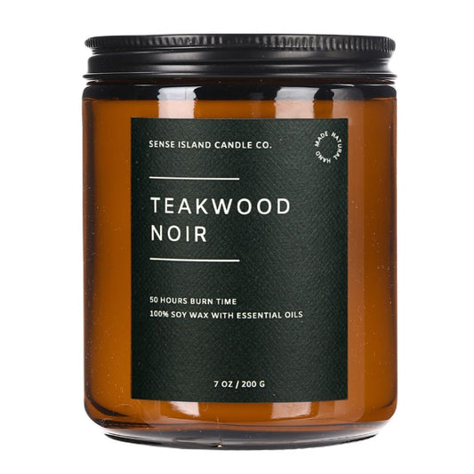 Teakwood Noir Mahogany Crackling Wood Wick Candle for Men – Strong Masculine Scent, 100% Soy, 50-Hour Burn – Luxury Scented Candle with Crackling Wooden Wick for Home, Office, Gifts