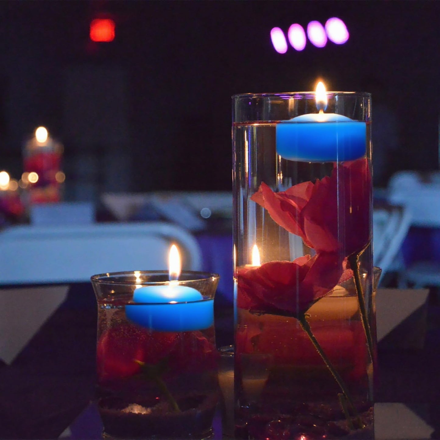 Blue Floating Candles 3 inch 12 Pack - Floating Candles for centerpieces - Wedding Decor - Burning Time 8-10 Hours