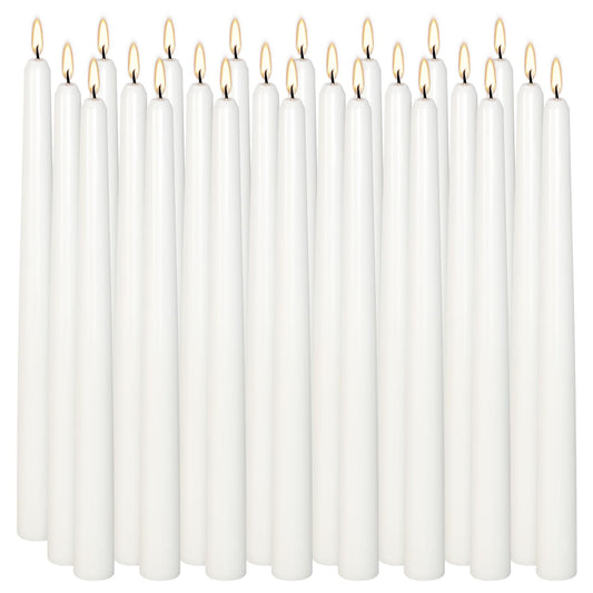 24Pack 10inch White Taper Candles- Dripless, Smokeless and Unscented candle-Long burning 8-9 Hours for home décor, Candlesticks, Dinner Table, Halloween,Vigil, Advent, Christmas, Thanksgiving, Kwanzaa