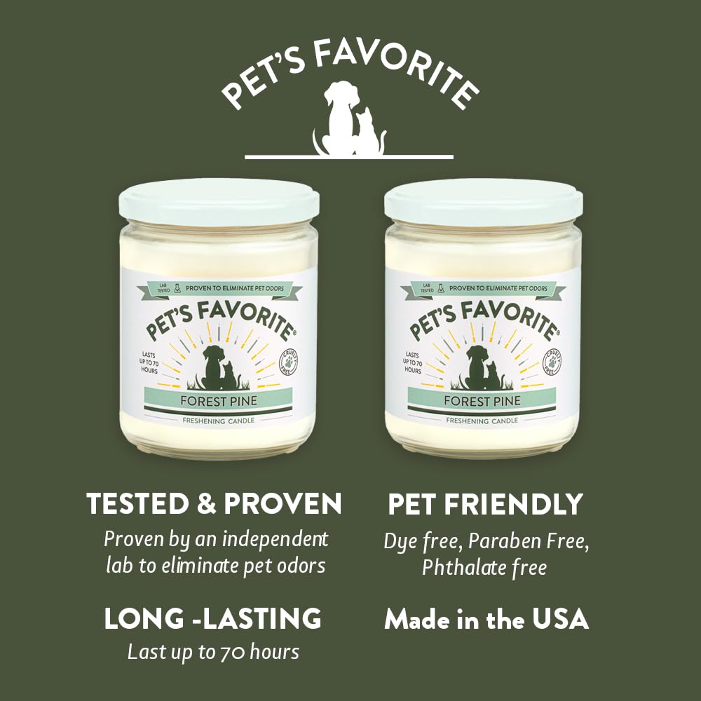 Pet's Favorite Scented Candles with a Cotton Wick, Clean Burning Pet Candles with a Natural Fiber Wick and 70 Hour Burn Time, Forest Pine Pack of 2