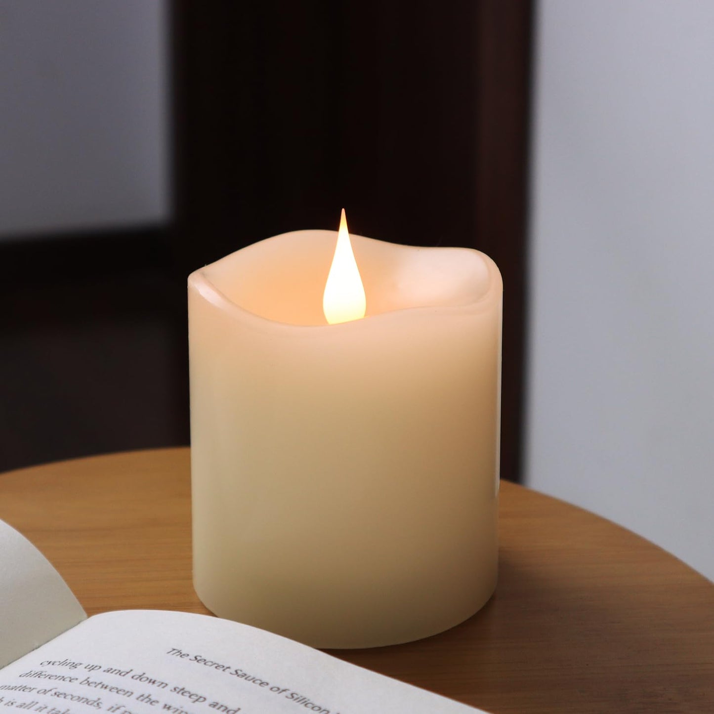 TECHLONG Flameless Candles Battery Operated with Timer, 3D Moving Flame Flickering, Last 600+ Hours Battery Candles, 3" x 3" Ivory Real Wax Electric LED Candle for Wedding Party Decorations