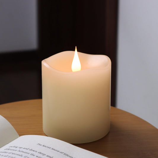 TECHLONG Flameless Candles Battery Operated with Timer, 3D Moving Flame Flickering, Last 600+ Hours Battery Candles, 3" x 3" Ivory Real Wax Electric LED Candle for Wedding Party Decorations